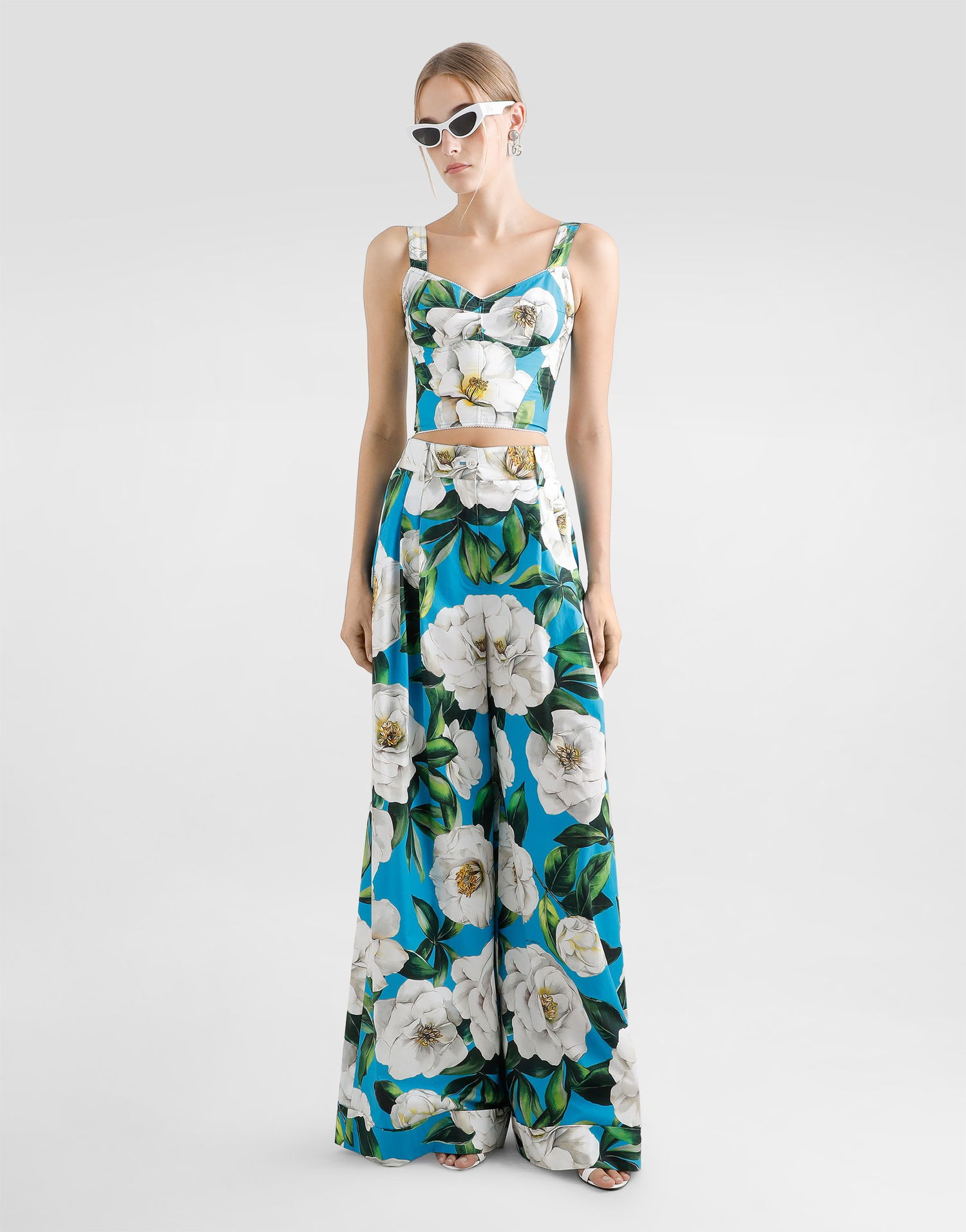 Crop Top Dolce & Gabbana Dolce & Gabbana Gardenia Print Cotton Corset Top Modrá | F7W98THS5TJHC5JB, 1