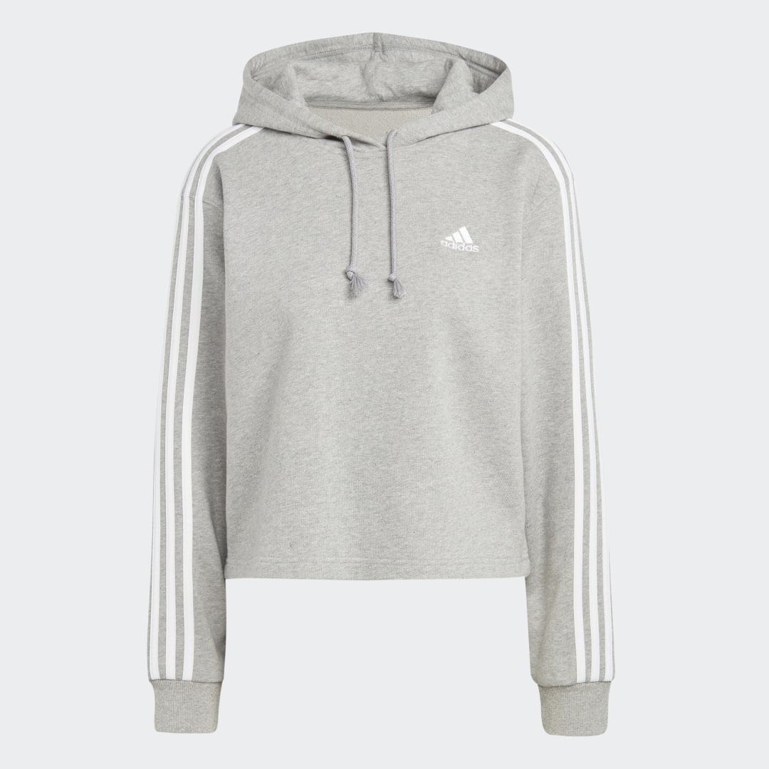 Mikina adidas Performance 3-Stripes Cropped Hoodie Šedá | IC9910, 0