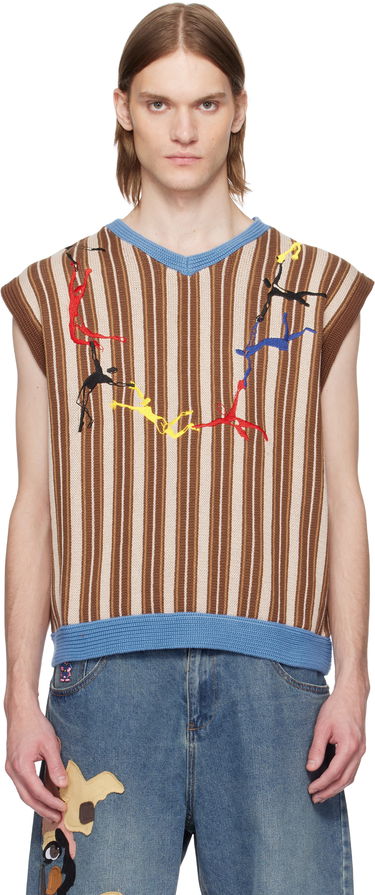 Sveter KidSuper KidSuper Embroidered Figures Knit Sweater Vest Hnedá | SS25-SW-09, 0