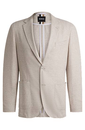 Bunda BOSS BOSS Regular-Fit Patterned Linen-Cotton Blazer Béžová | 50542639, 0