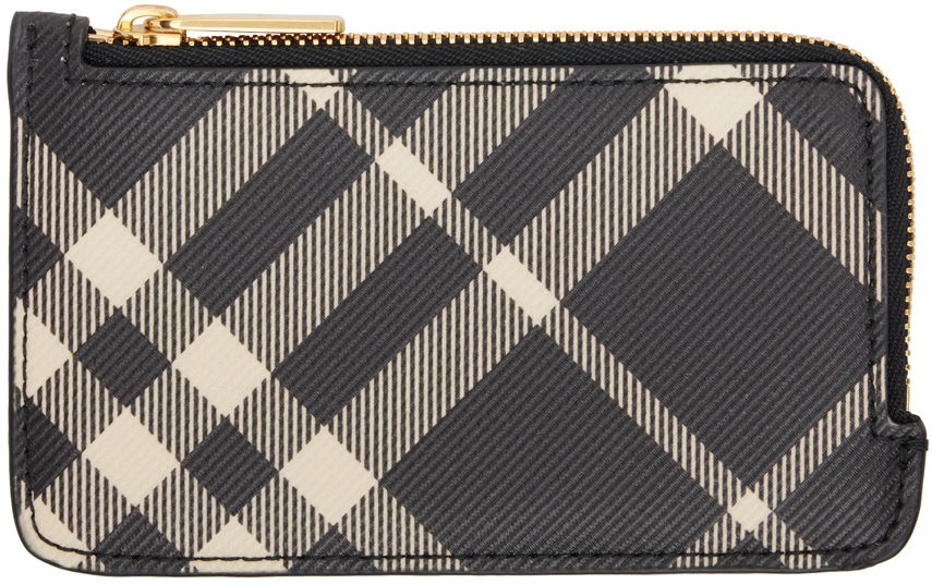 Black & Beige Check Zip Card Holder