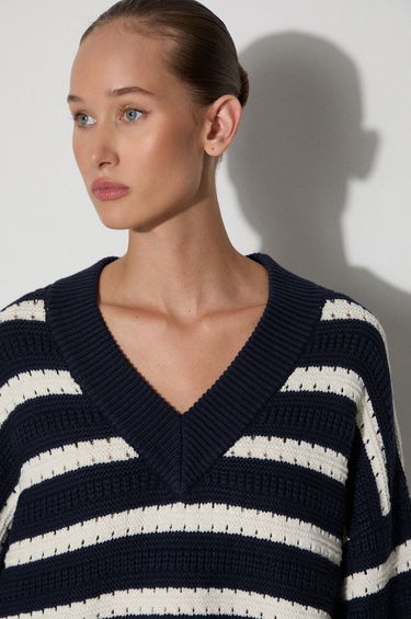 Sveter Samsoe Samsoe Samsoe Samsoe Striped V-Neck Sweater Navy | F23300195, 3