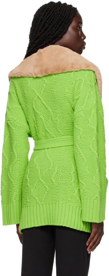 Bunda Blumarine Faux Fur Collar Cable Knit Cardigan Zelené | 2 M220A, 2