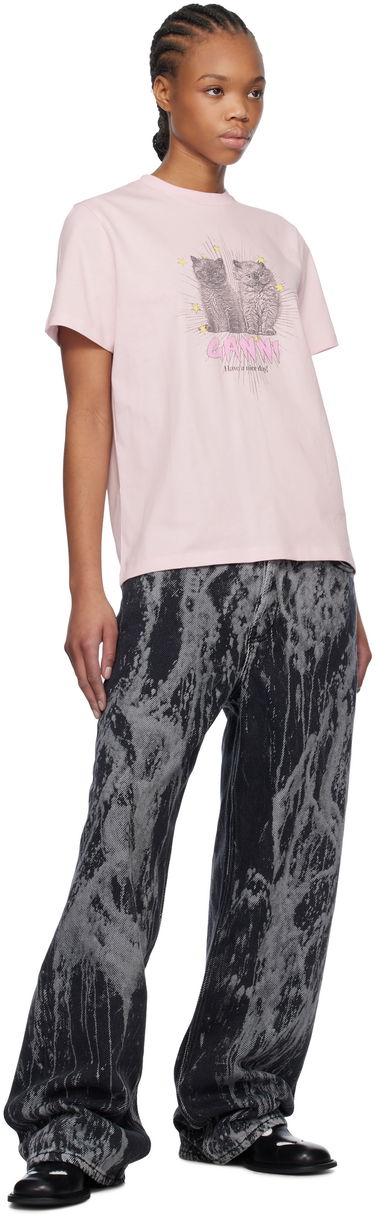 Tričko GANNI GANNI Relaxed Kitten Graphic T-Shirt Ružová | T4164, 3