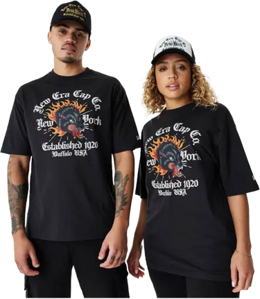 Tričko New Era Oversized T-Shirt with Wolf Head Graphic New York Established 1920 Buffalo USA Čierna | 60424485-60424485, 0