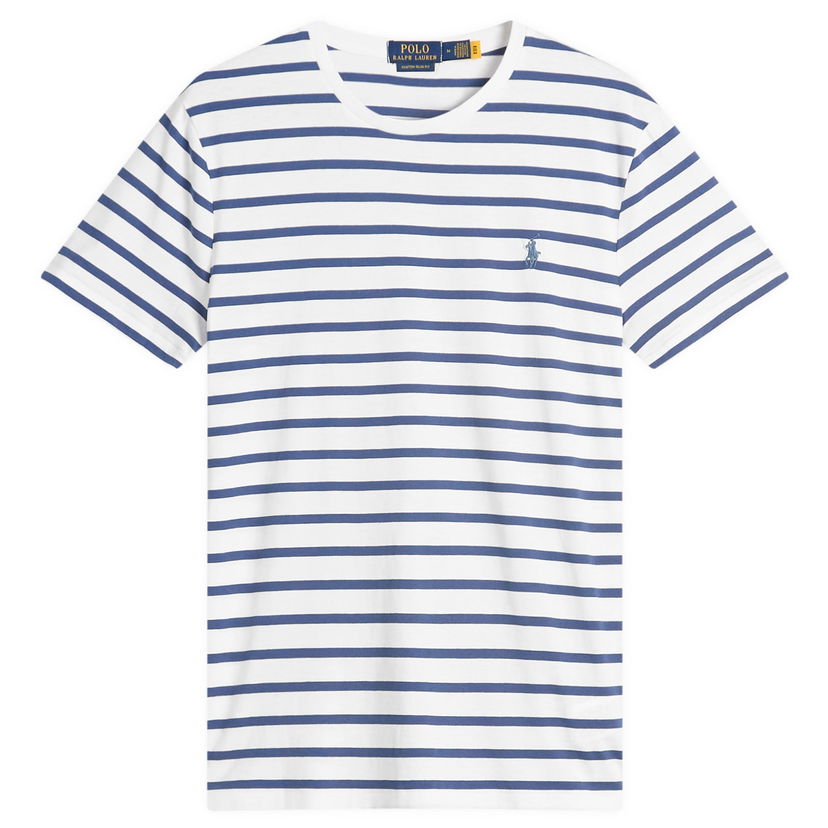 Tričko Polo by Ralph Lauren Stripe Custom Slim Fit T-Shirt Biela | 710938134009-BLU