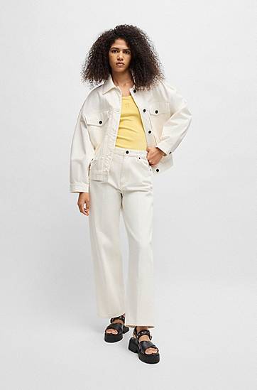 Bunda BOSS HUGO Oversized Rigid Denim Jacket Biela | 50535349, 1