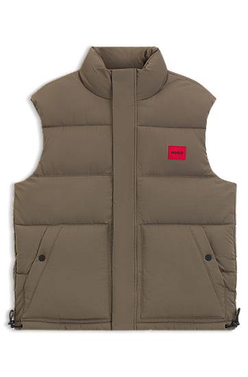 Vesta BOSS Water-repellent Puffer Gilet with Logo Badge Hnedá | 50549787