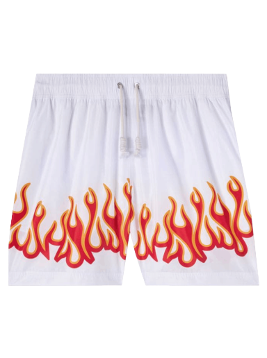 Plavky Palm Angels Burning Flames Print Swim Short Biela | PMFA011F22FAB0010125