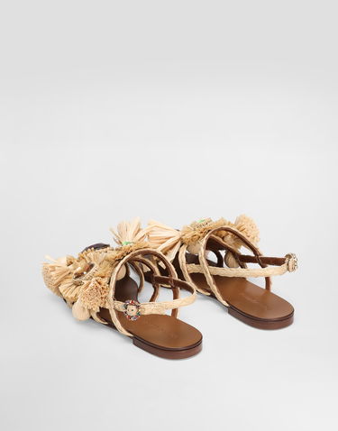 Doplnky Dolce & Gabbana Dolce & Gabbana Braided Rafia Embellished Sandals Béžová | CQ0644AM4618B139, 2