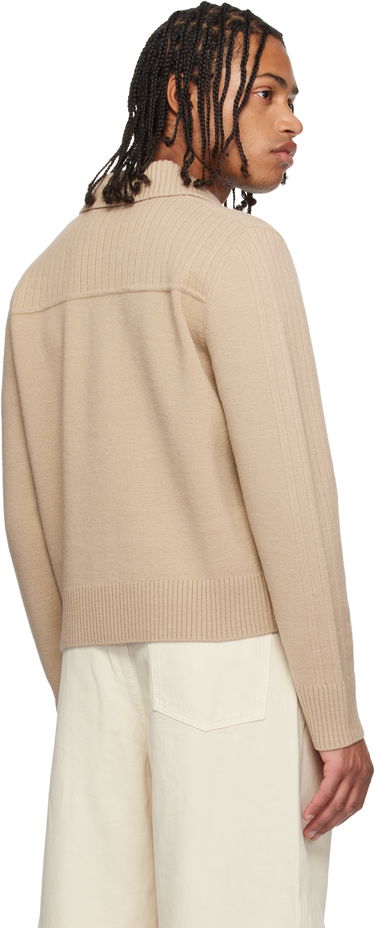 Sveter Dries Van Noten Collared Rib Knit Wool Cardigan with Patch Pocket Béžová | 252-021215-2707, 2