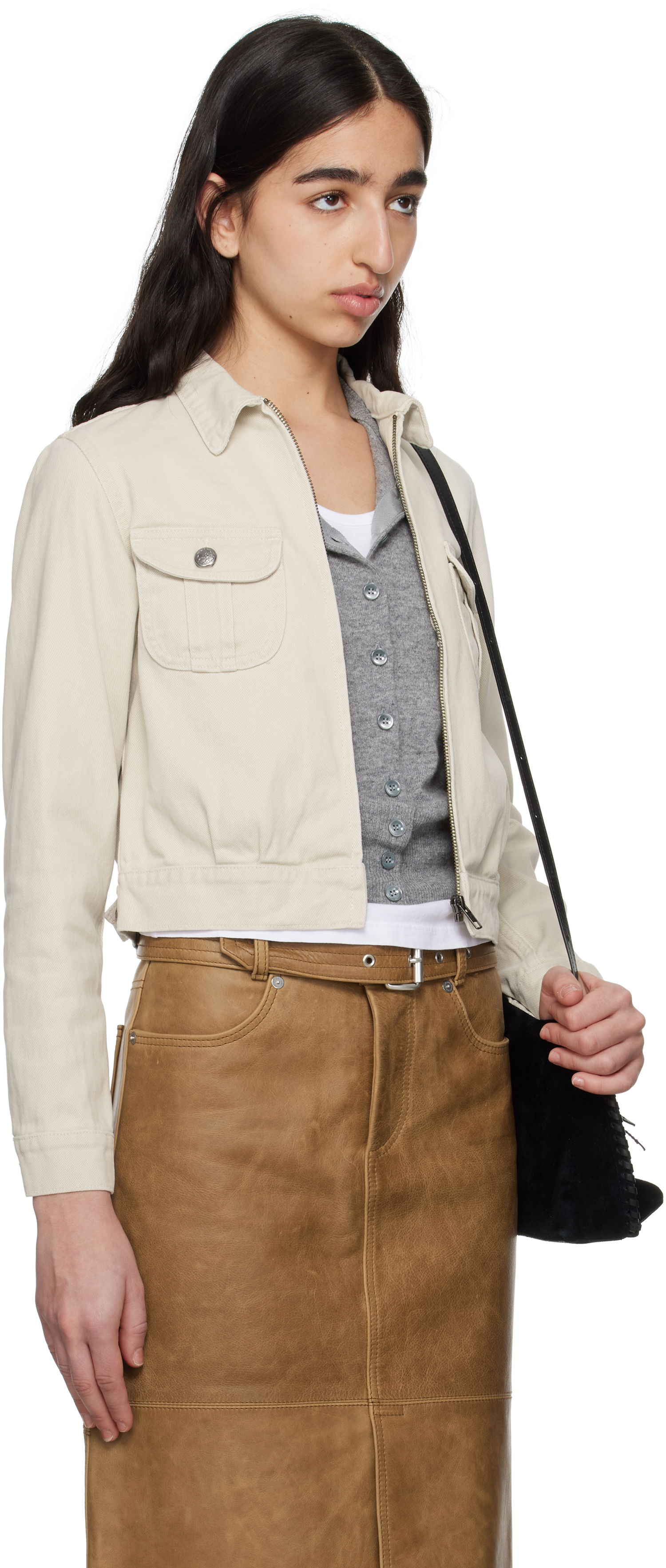 Bunda R13 R13 Cropped Rider Denim Jacket Béžová | R13WD174-D319A, 1