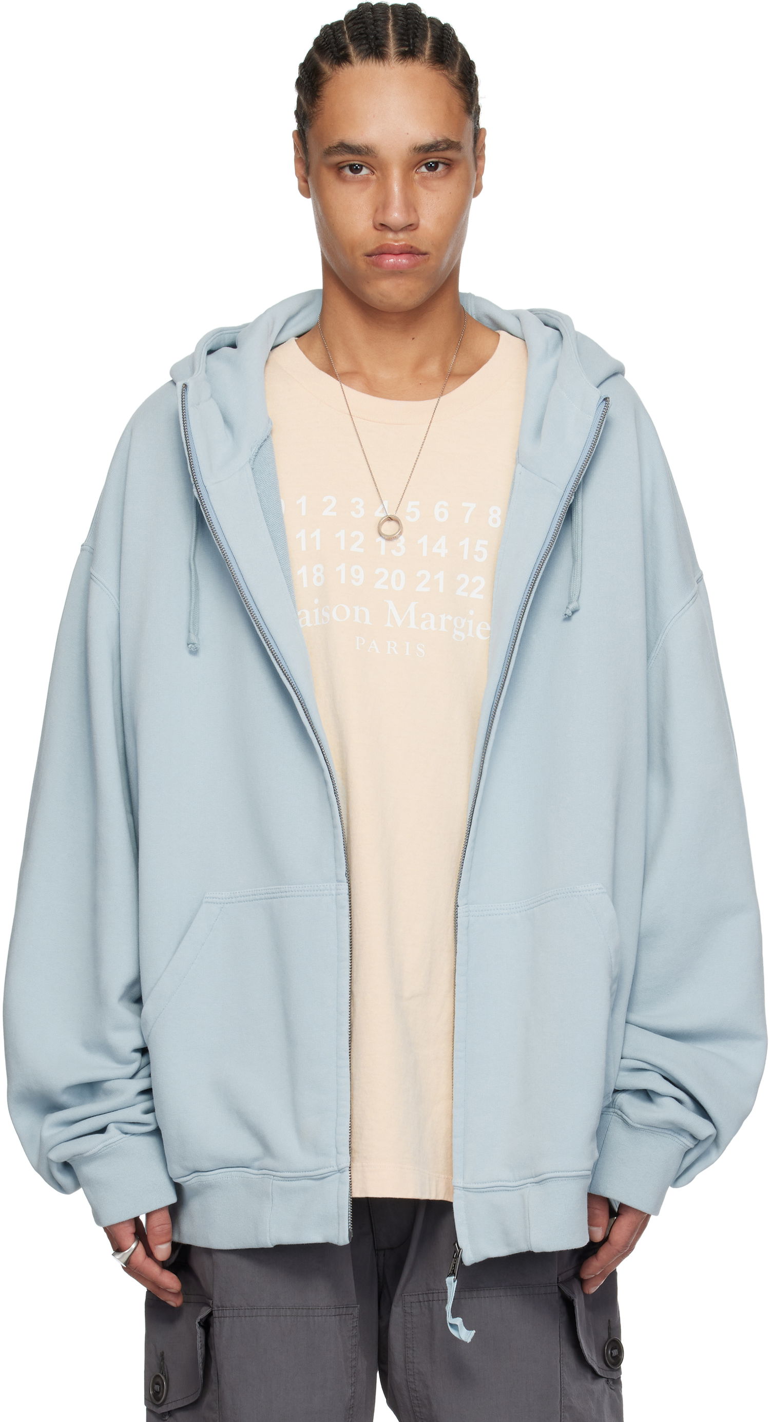 Mikina Maison Margiela Maison Margiela Embroidered Logo Zip-Up Hoodie Modrá | S50HG0047 M25017, 0