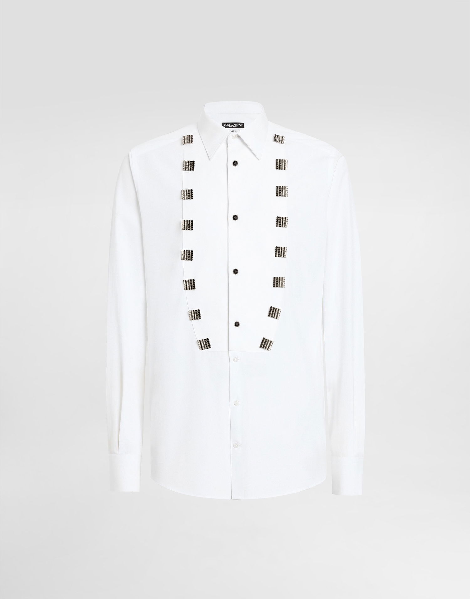 Košeľa Dolce & Gabbana Cotton Tuxedo Shirt With Jeweled Appliques Biela | G5MF9ZGI591S9001, 0