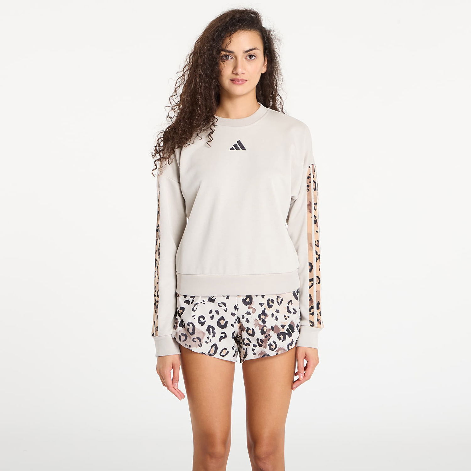 Mikina adidas Performance Animal Print French Terry 3 Stripes Sweatshirt Béžová | JM1836, 0