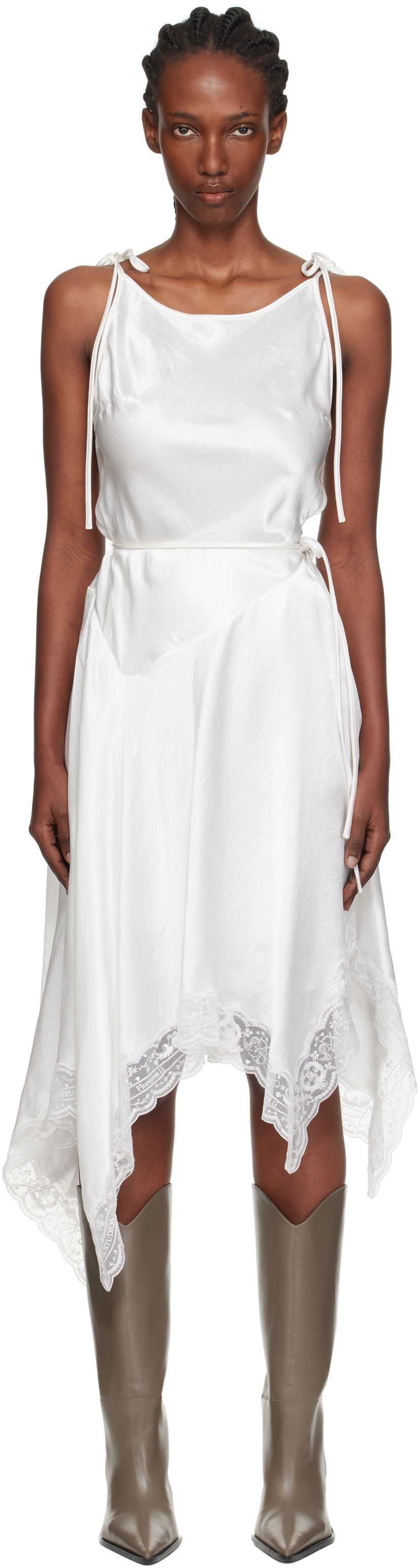 Šaty Acne Studios Acne Studios Satin Lace Midi Dress Biela | A20862-
