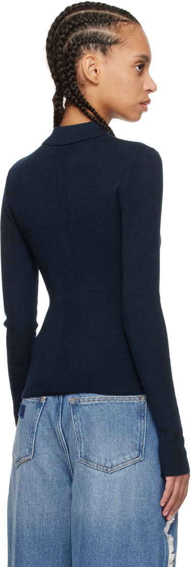 Sveter GANNI Ganni Merino Ribbed Long Sleeve Polo Navy | K2351, 2