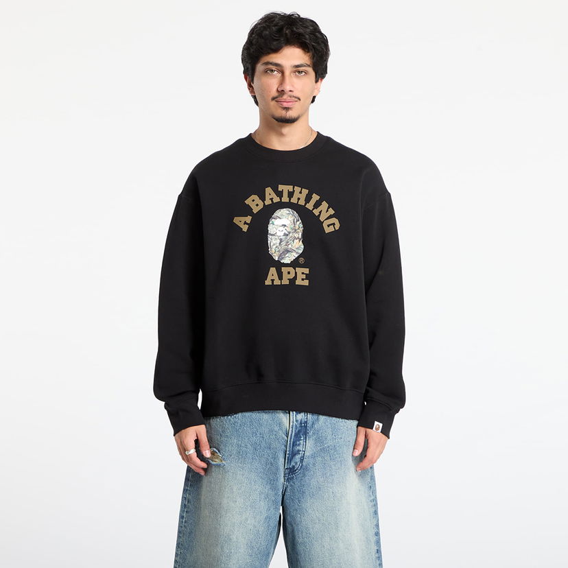 Mikina BAPE Tree Edge Camo College Relaxed Fit Crewneck Sweatshirt Čierna | 001SWL801301MBLK