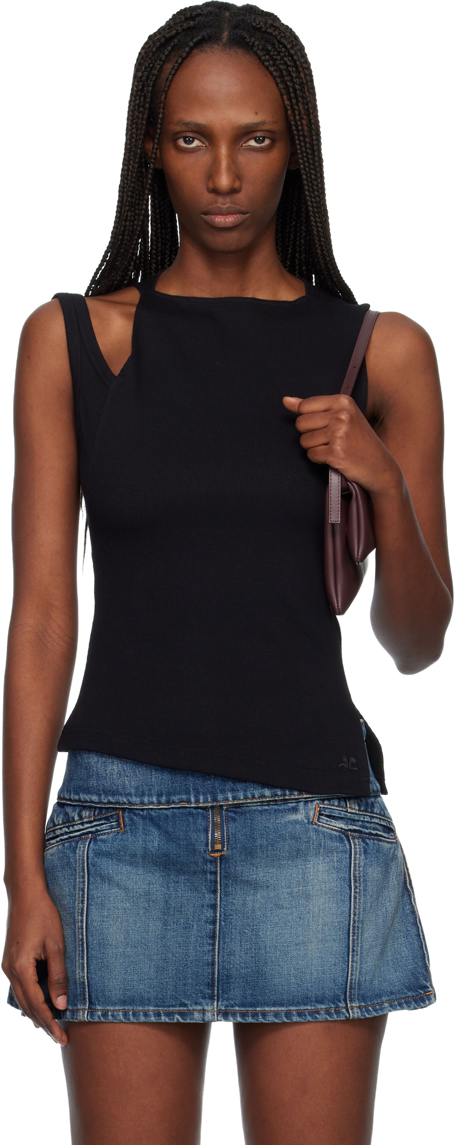 Tielko Courrèges Oblique 90's Rib Tank Top Čierna | 425JDE146JS0194, 0