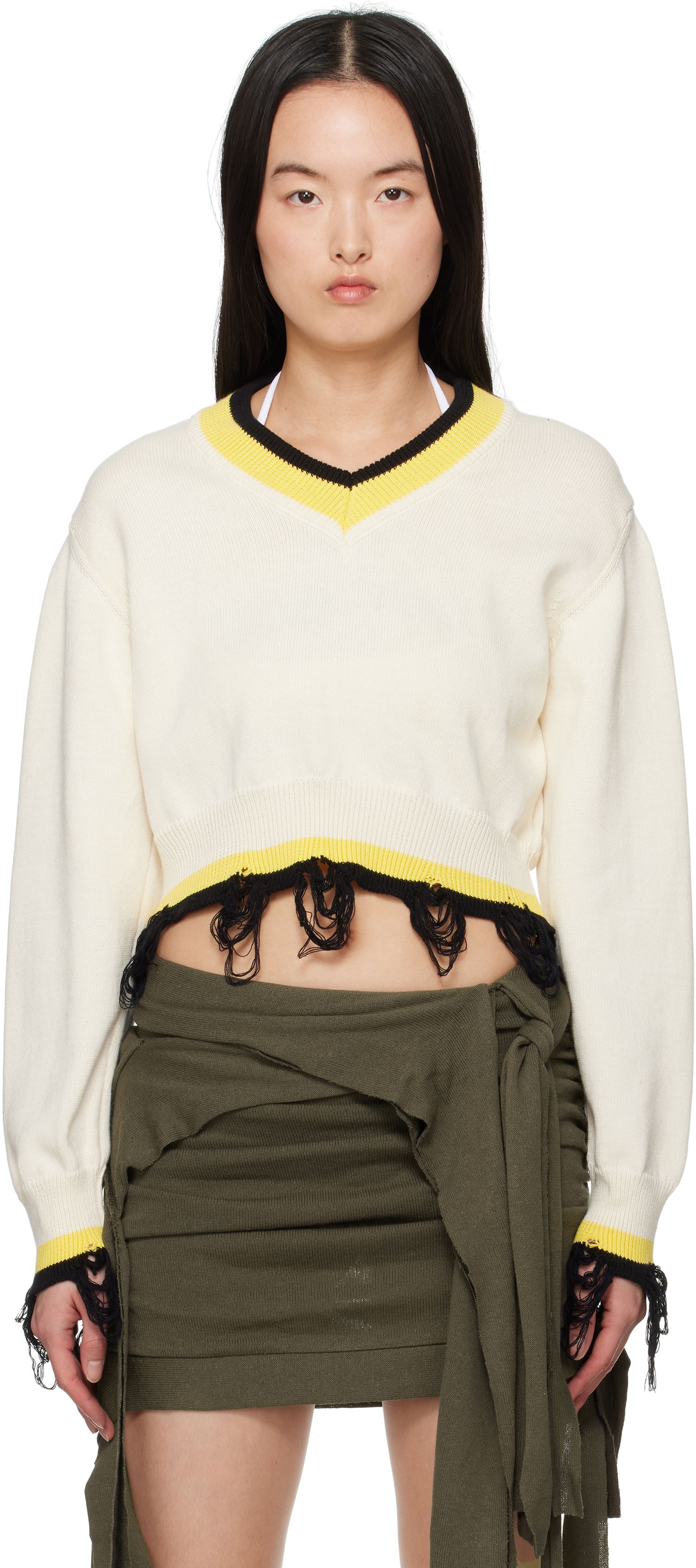 Sveter Ottolinger Ottolinger Cropped V-Neck Sweater Biela | 107-101507-02, 0