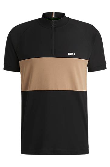 Polo tričko BOSS BOSS Active Cotton-Blend Polo Shirt with Colorblock Čierna | 50538102, 0