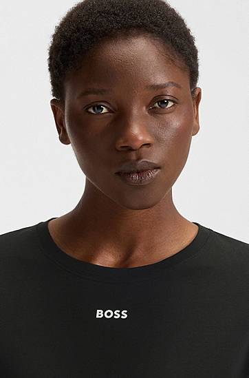 Tričko BOSS Stretch-Cotton T-Shirt with Logo Details Čierna | 50545587, 1