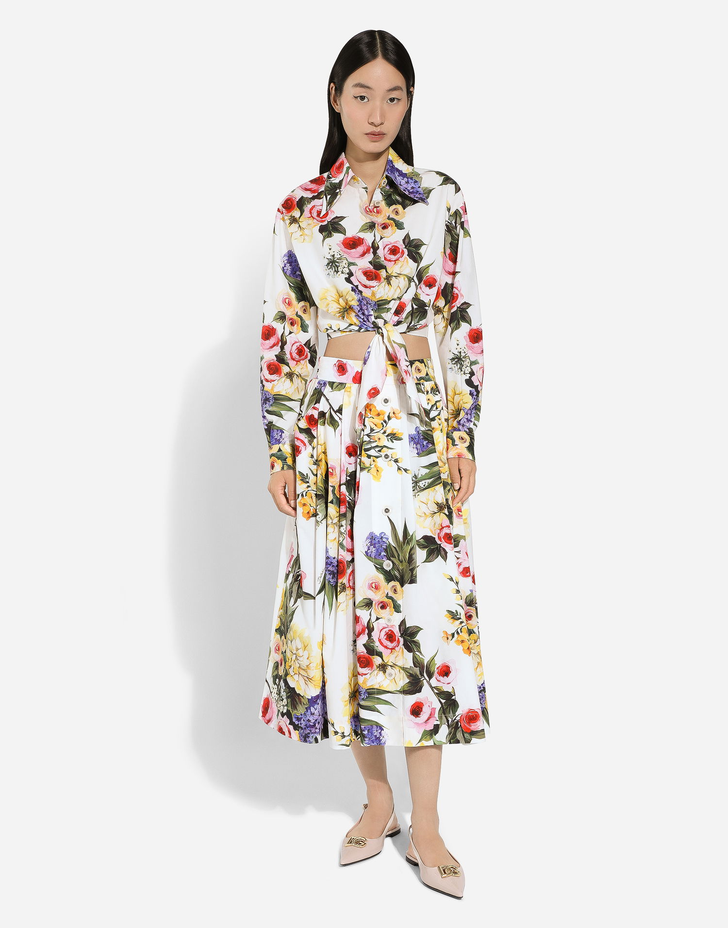 Košeľa Dolce & Gabbana Garden Print Tie-Front Crop Top Biela | F5R73THS5Q1HA4YB, 1