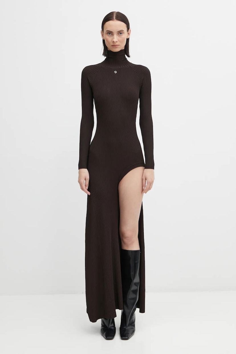 Šaty Coperni Leg Cut-Out Rib Gown Maxi Hnedá | COPML155Y3011