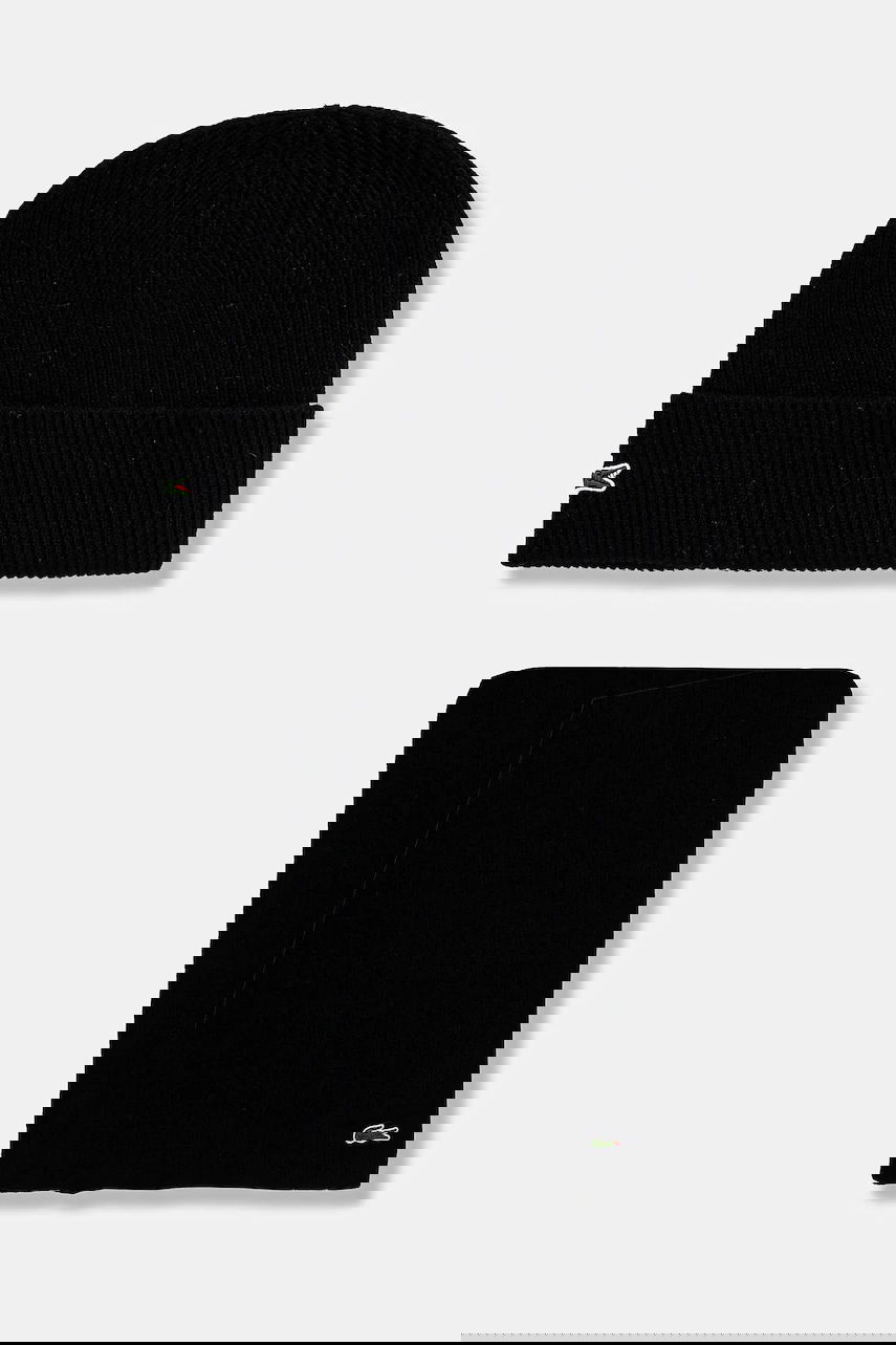 Šál Lacoste Ribbed Wool Beanie and Scarf Set Čierna | RB5385, 0