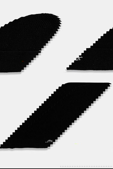 Šál Lacoste Ribbed Wool Beanie and Scarf Set Čierna | RB5385, 0