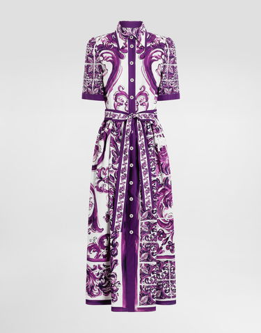 Šaty Dolce & Gabbana Dolce & Gabbana Majolica Print Poplin Shirt Dress Fialová | F6JFNTFI5JPHP5DQ, 0