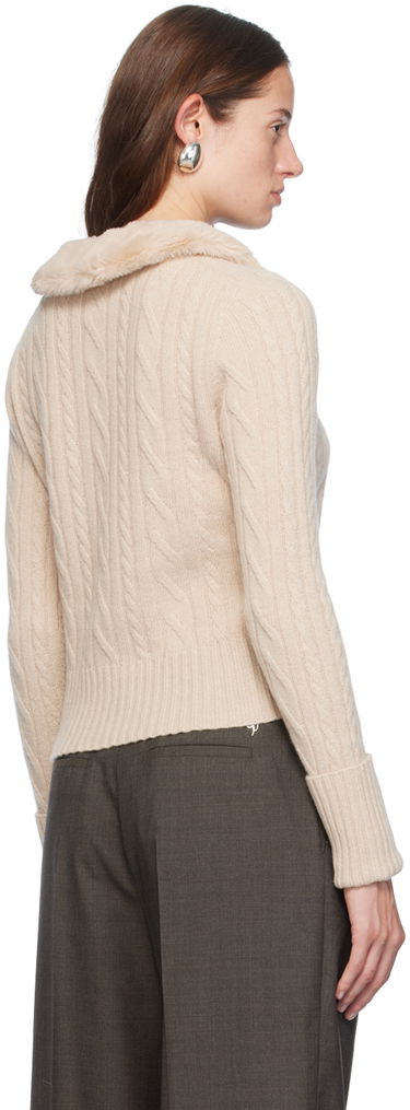 Sveter Blumarine Faux Fur Collar Cable Knit Cardigan Béžová | A422M500A, 2