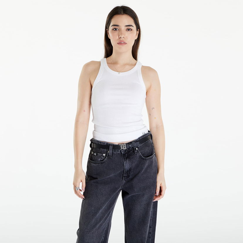 Džínsy CALVIN KLEIN Dámské tílko Jeans Variegated Rib Woven Top Bright White Biela | J20J223104 YAF