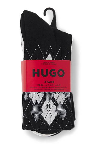 Ponožky BOSS Three-Pack of Cotton-Blend Short Socks Čierna | 50543138, 1
