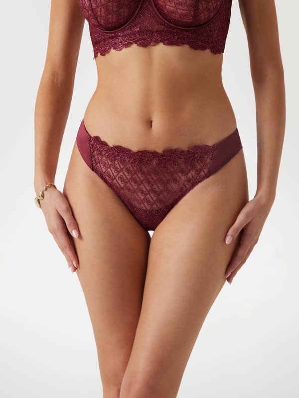 Nohavičky GUESS Mesh Brazilian Briefs Vínová | O5RE20KCNR0, 0