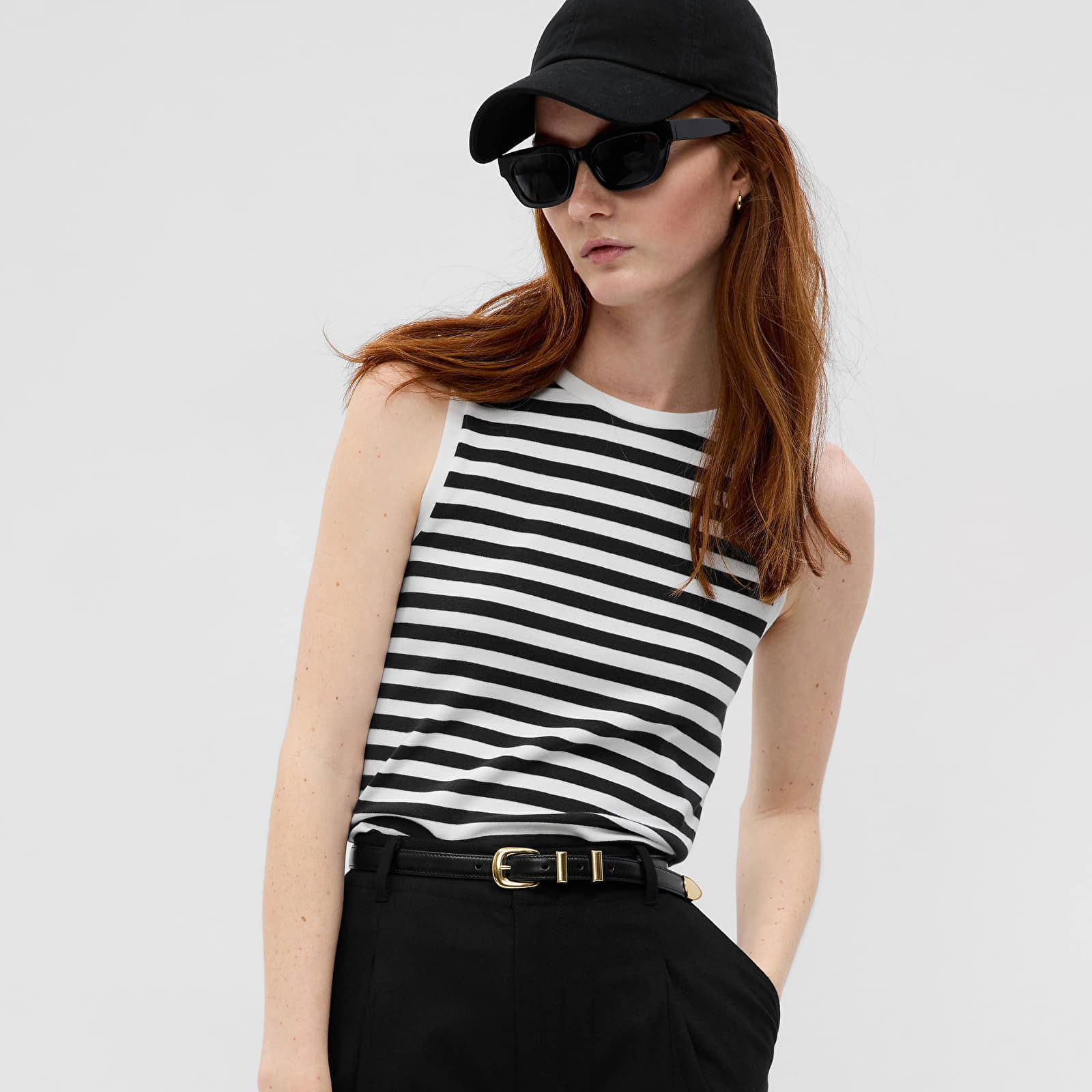 Sleeveless Modal Shell Black White Stripe