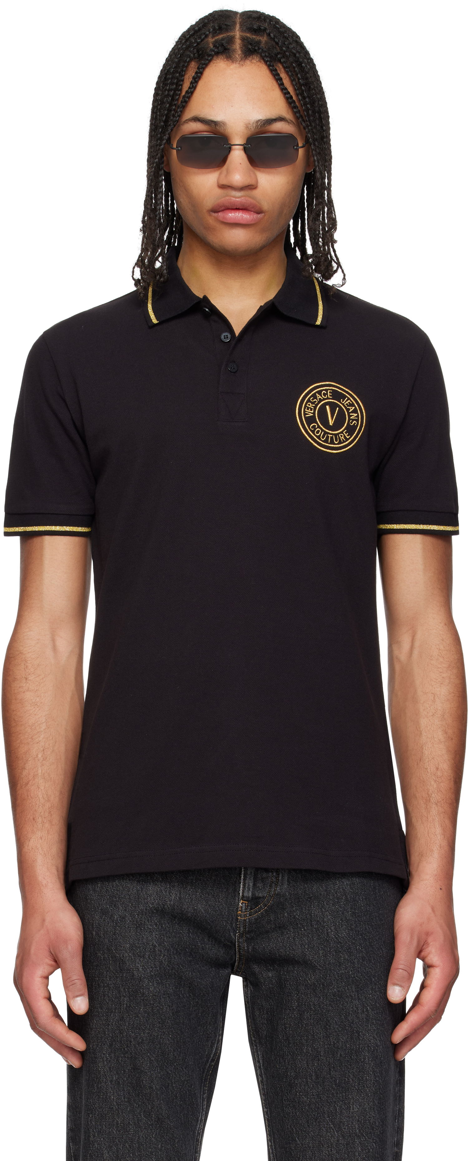 Polo tričko Versace Versace Jeans Couture Logo Patch Polo Čierna | E78GAGT00_ECJ01T, 0