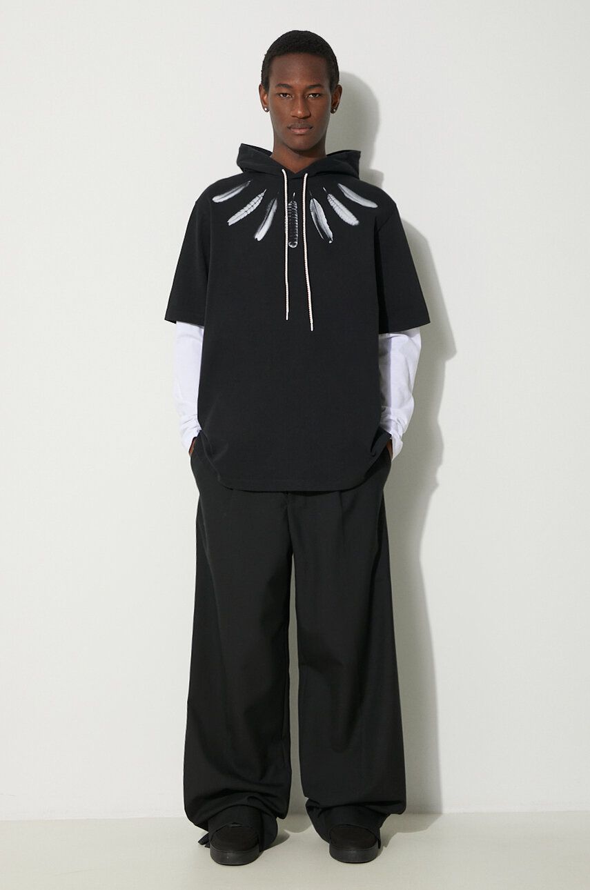 Mikina Marcelo Burlon Collar Feathers Double Sleeves Hoodie Čierna | CMAB044S24JER0021001, 1