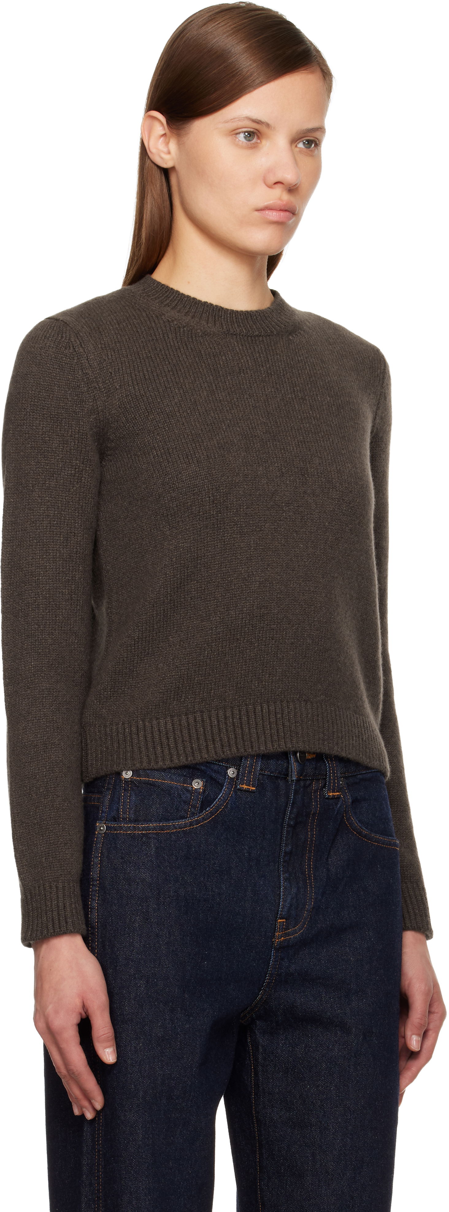 Sveter Khaite Leta rib knit crewneck sweater Hnedá | 9734650, 1
