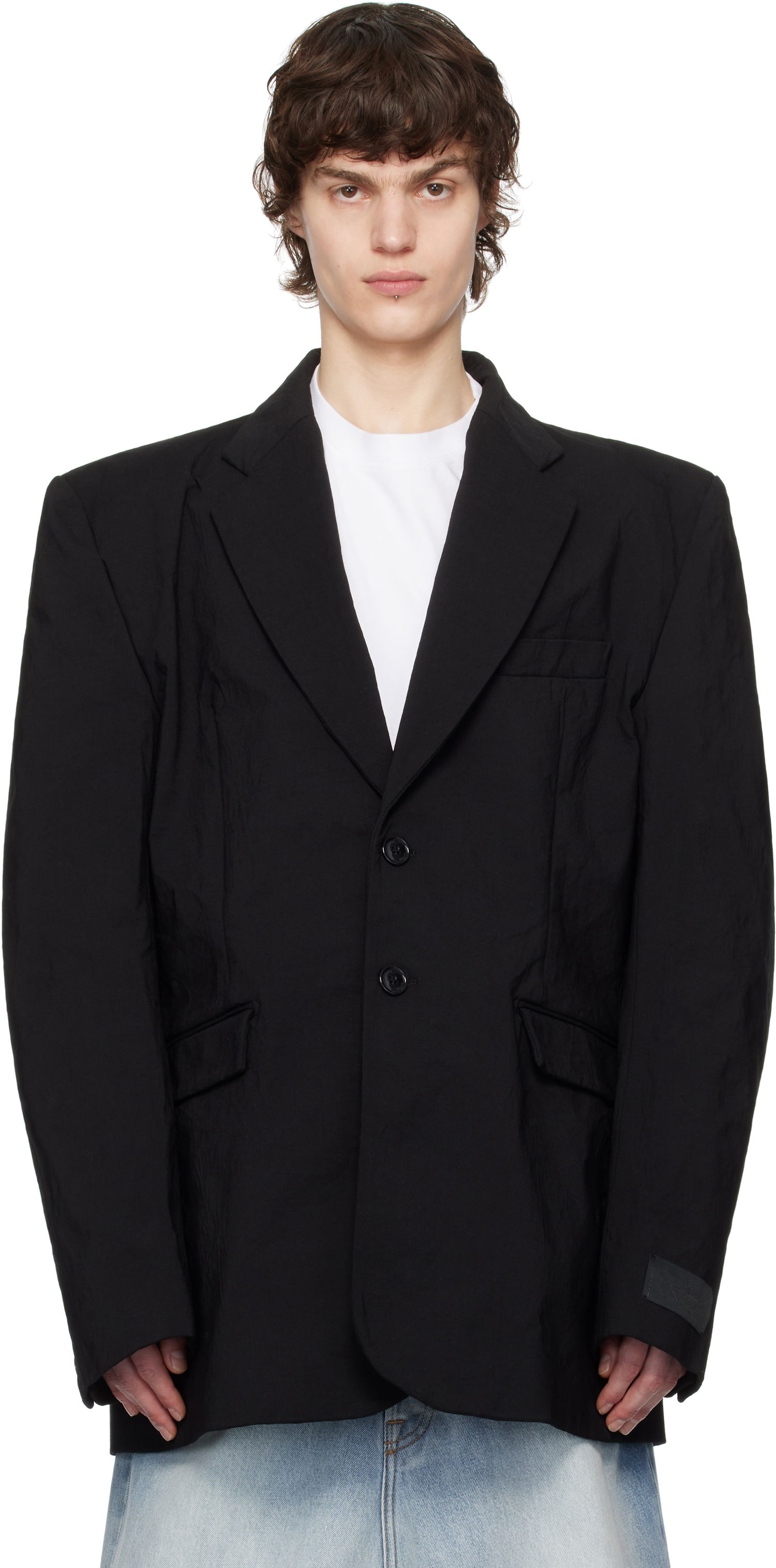 Bunda VETEMENTS Vetements Metalized Wrinkled Single-Breasted Blazer Čierna | UA66JA110B, 0