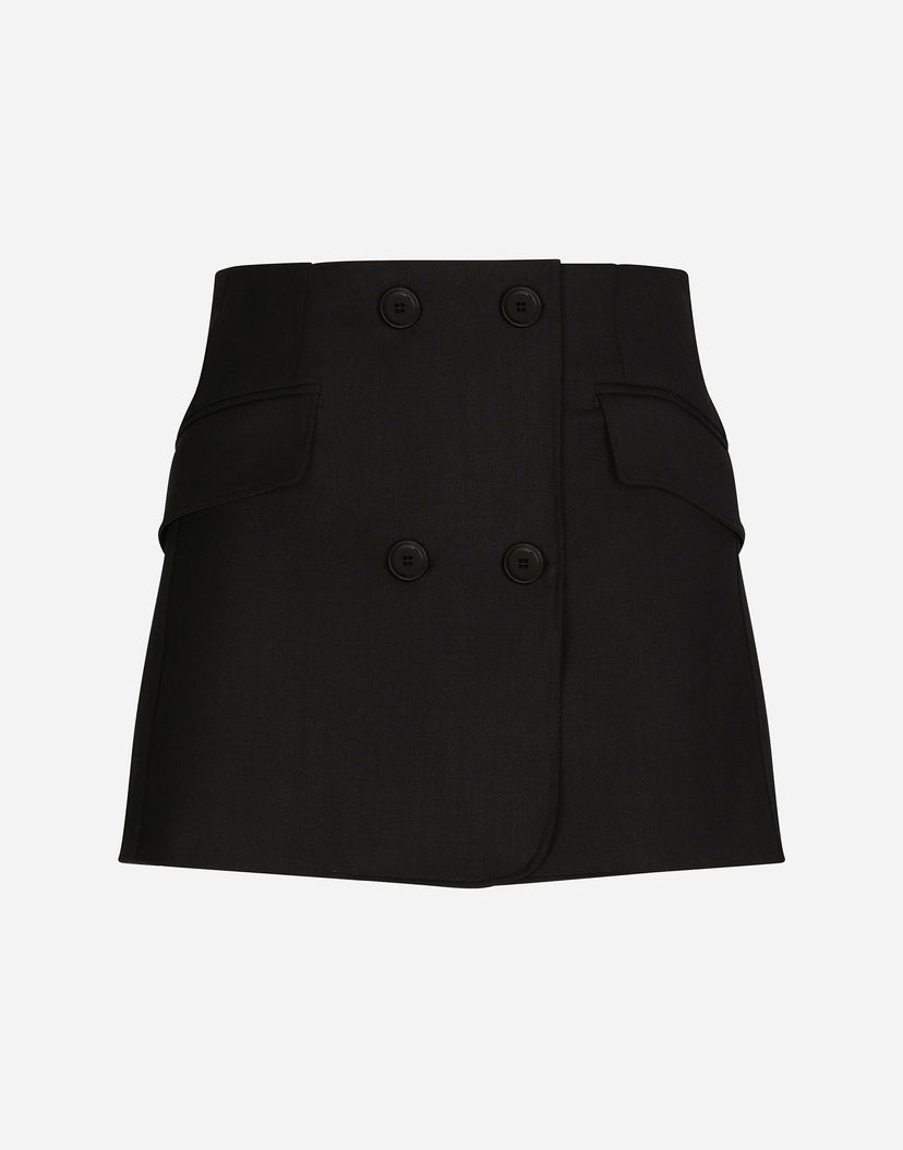 Sukňa Dolce & Gabbana Wool Twill Double-Breasted Mini Wrap Skirt with Flap Pockets Čierna | F4CJ0TFUBE7N0000