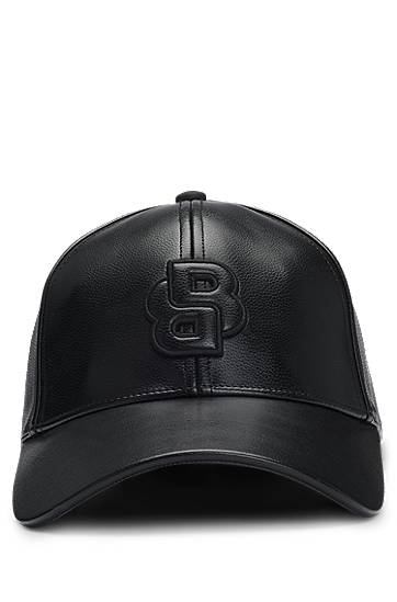 Šiltovka BOSS Faux-Leather Cap with Monogram Čierna | 50533381