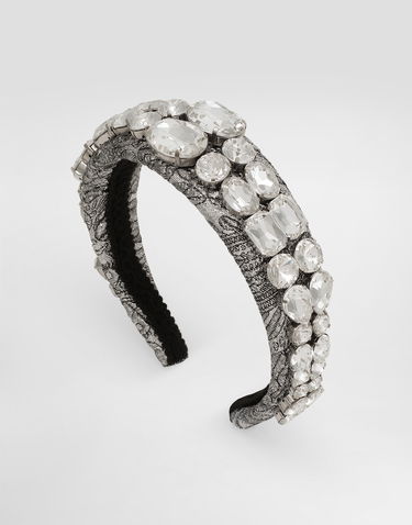 Doplnky Dolce & Gabbana Floral Jacquard Embroidered Headband with Crystal Embellishment Metalická | FY367ZGDDDMS8400, 3