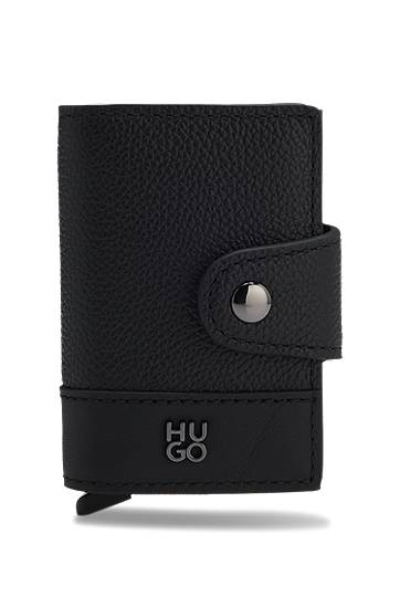 Peňaženka BOSS Grained-leather card holder with stacked logo trim Čierna | 50553933