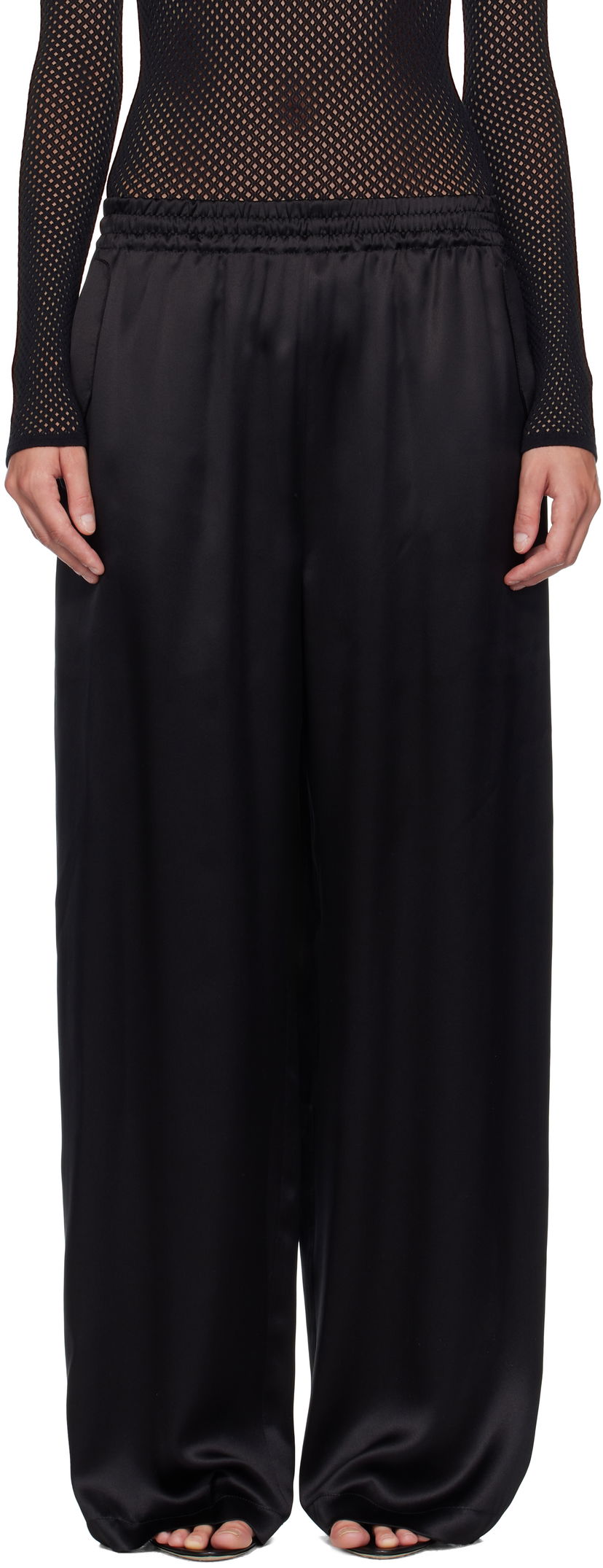 Nohavice WARDROBE.NYC WARDROBE.NYC Satin Pajama Trousers Čierna | W2242F25SE