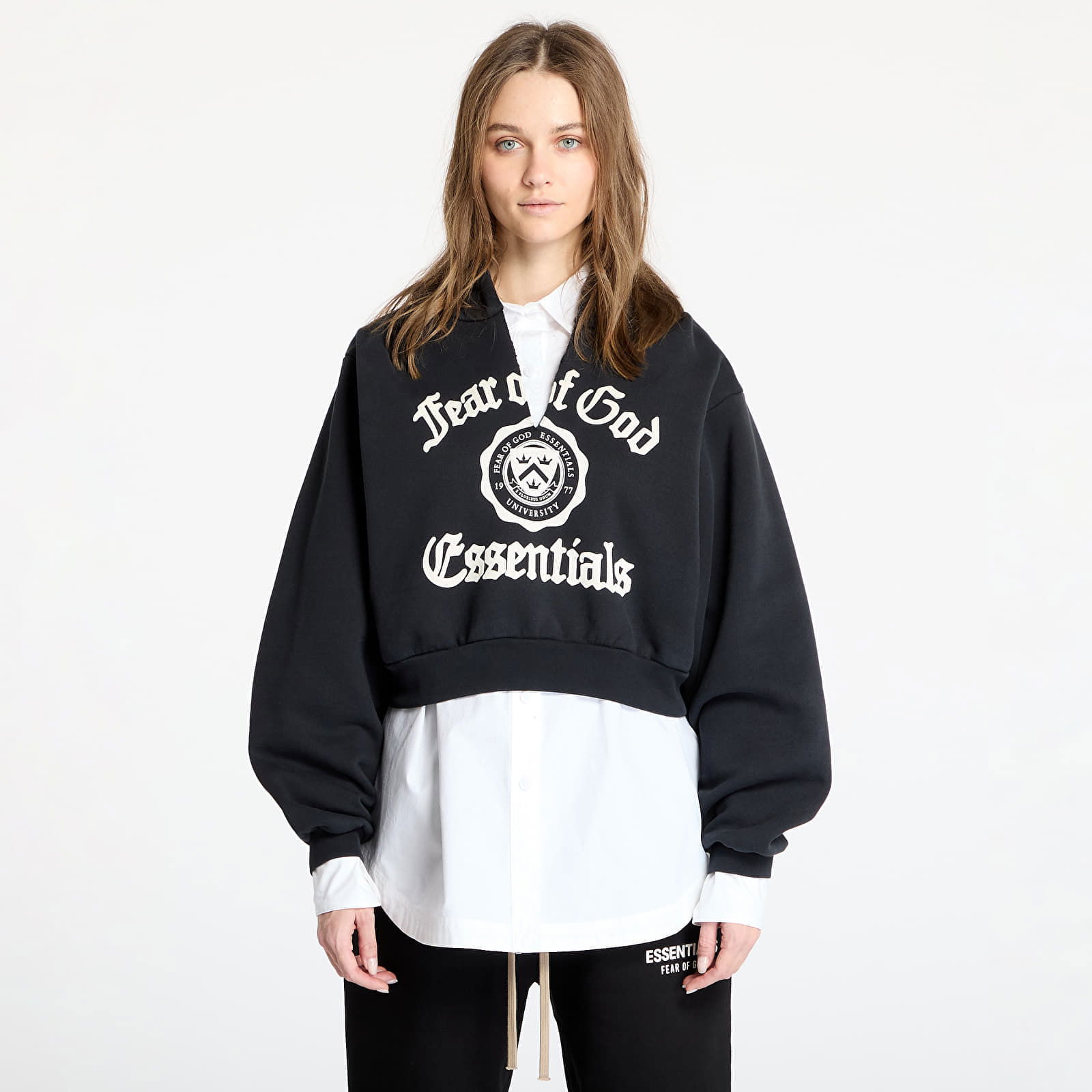 Heavy Fleece Cropped V-Neck Hoodie