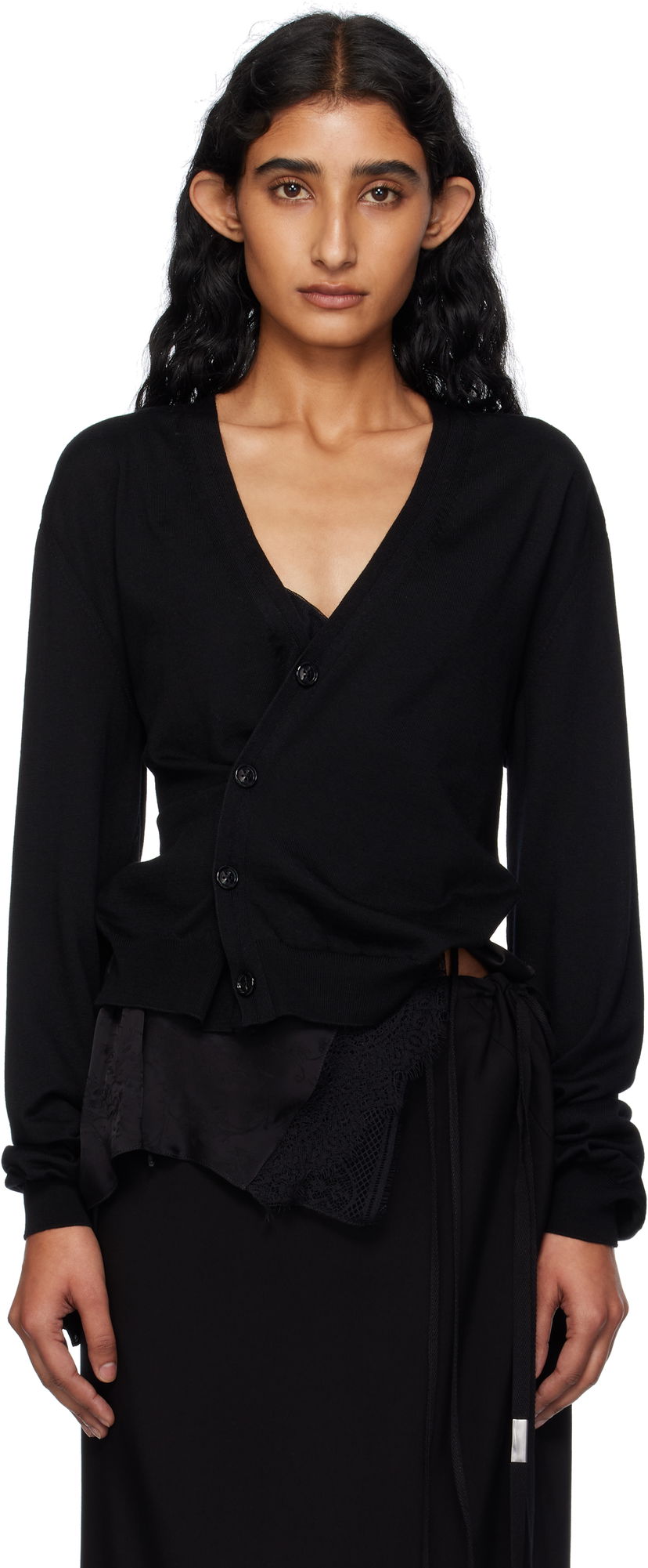 Sveter Ann Demeulemeester Ann Demeulemeester Zofia Asymmetric Spliced Cardigan Čierna | 2510-W-KN18-KN056-099