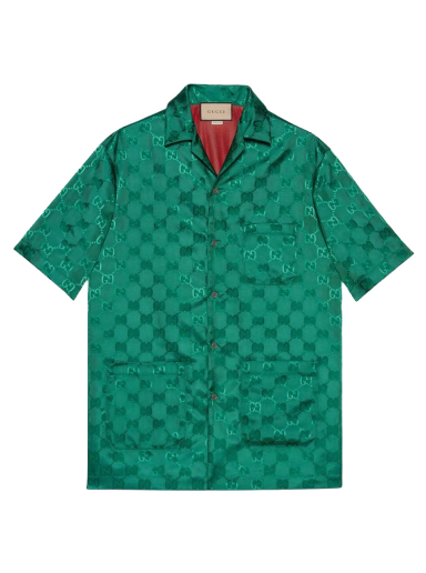 Košeľa Gucci GG Canvas Nylon Bowling Shirt Zelené | 673622 ZAEBN 3239