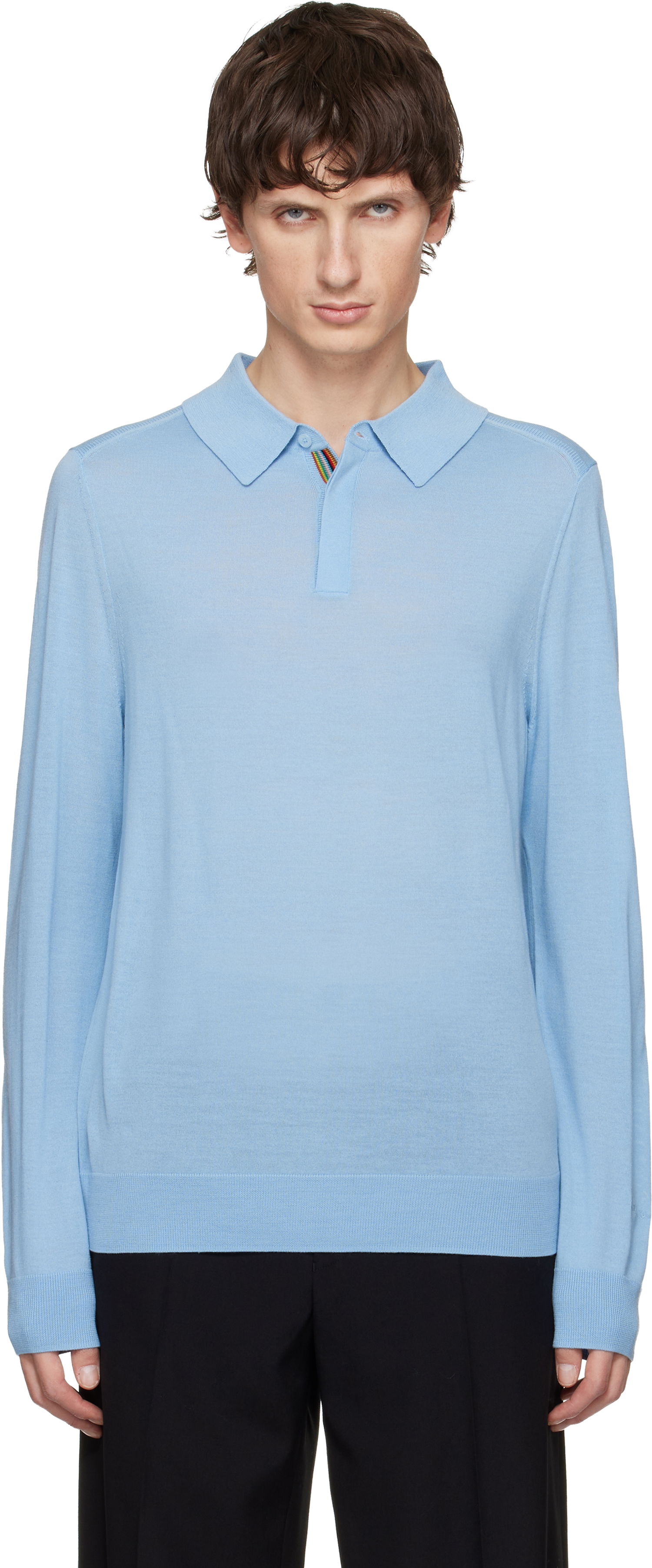Polo tričko Paul Smith Merino Wool Knitted Long-Sleeve Polo Modrá | M1R-241Z-P02093-41, 0