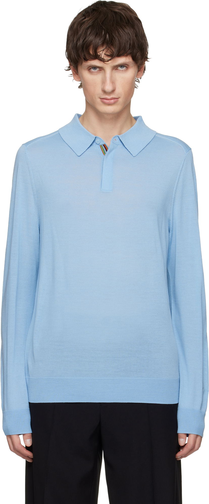 Polo tričko Paul Smith Merino Wool Knitted Long-Sleeve Polo Modrá | M1R-241Z-P02093-41